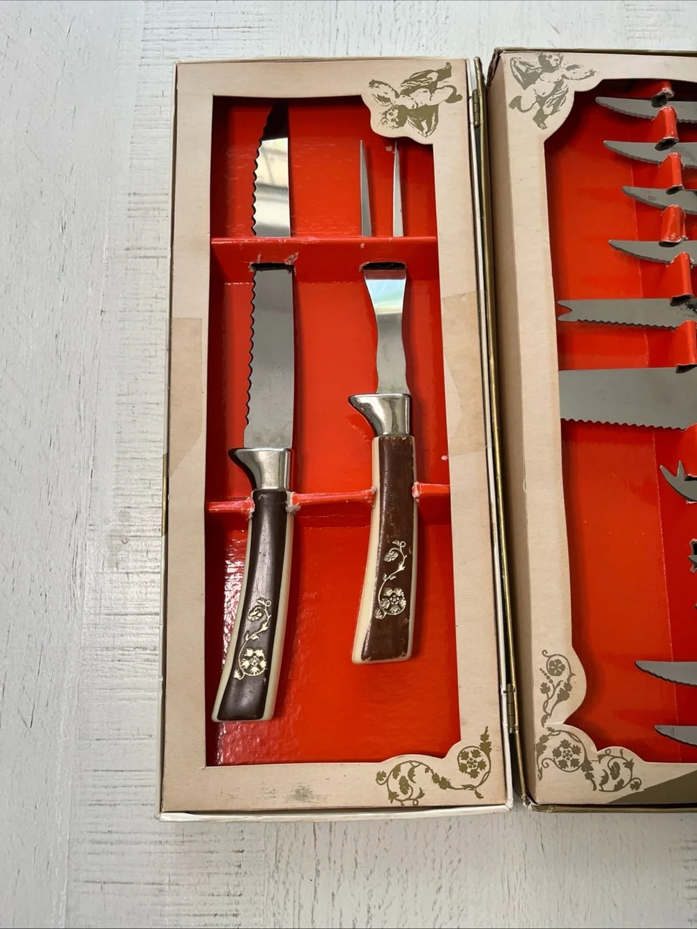 Vtg Lifetm Cutlery Golden Prestige 19 Pc Knife Set Sheffield England Fleur D’Or